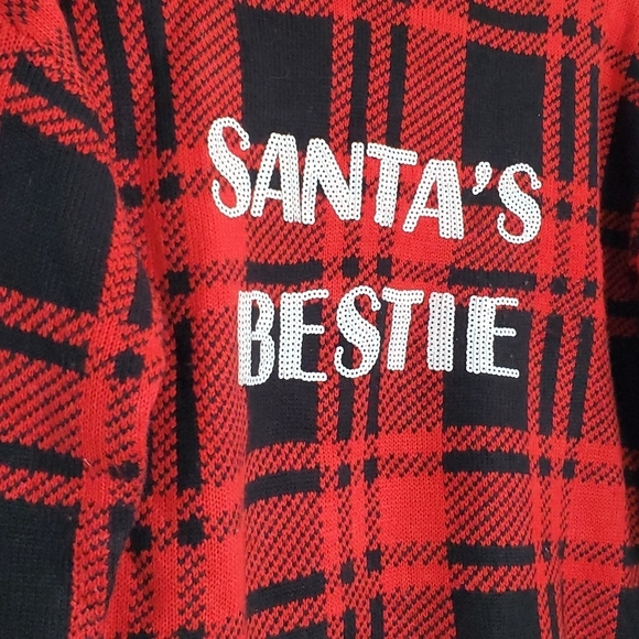 Derek Heart "Santa's Bestie" Buffalo Check Sweater. Sz Large - Picture 3 of 7